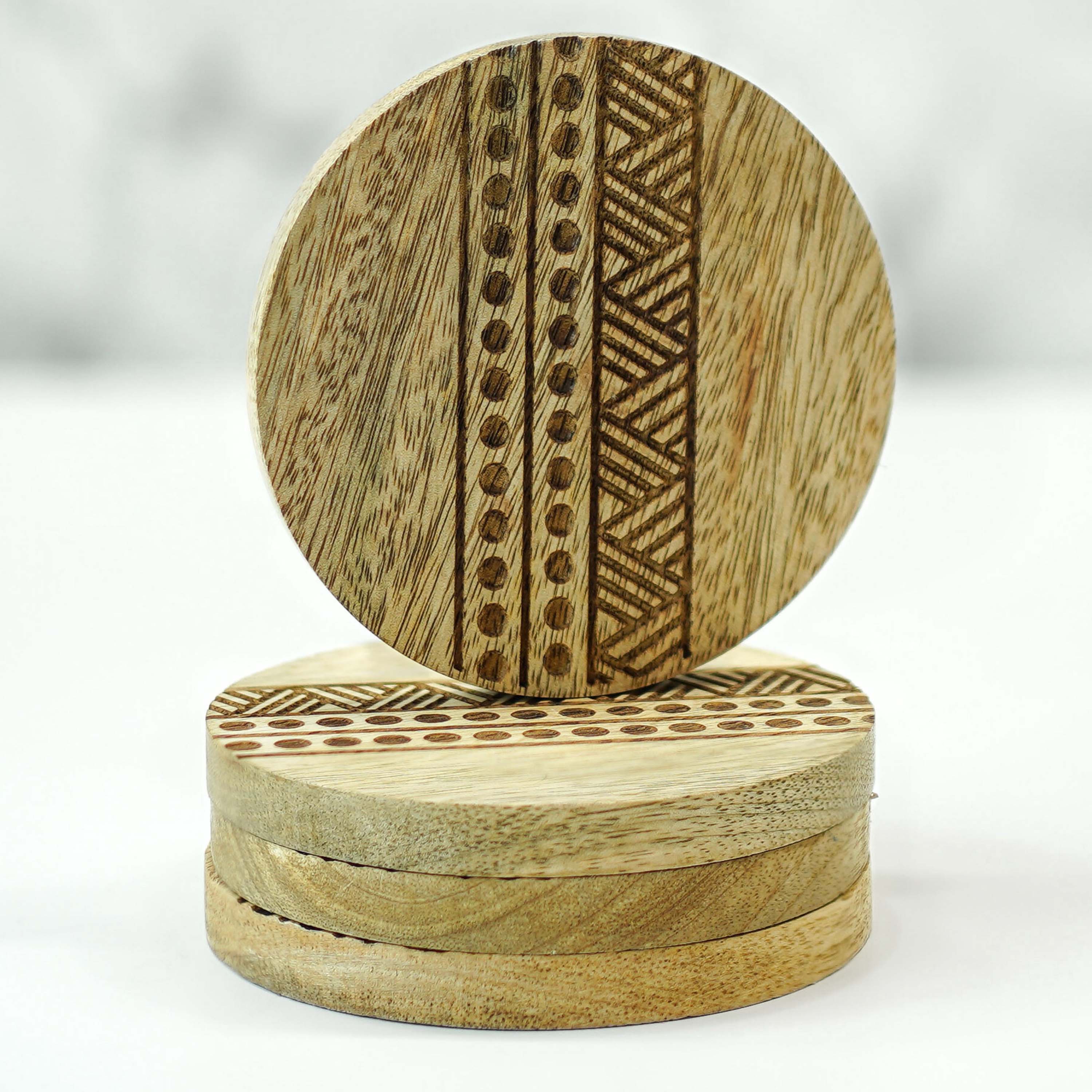 Boho Stripe Handcrafted Coaster, Brown, Set of 4