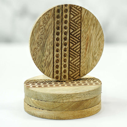 Boho Stripe Handcrafted Coaster, Brown, Set of 4