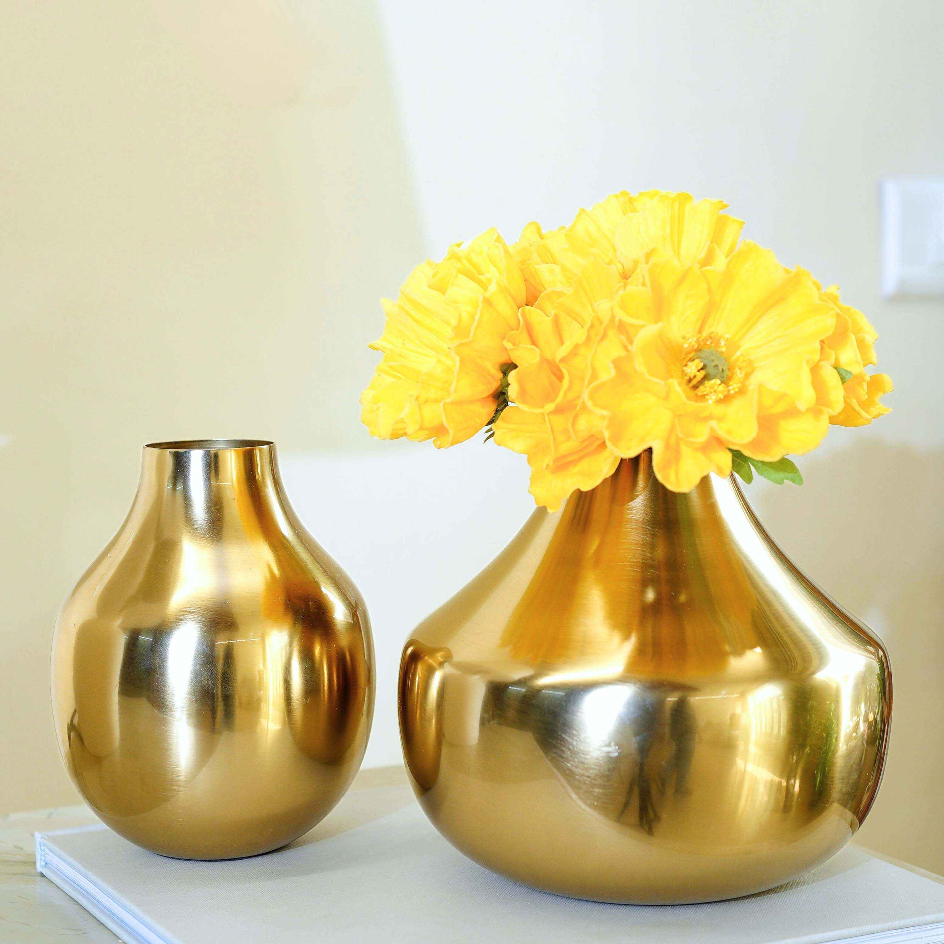Golden Metal Flower Vase Set of 2