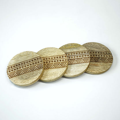 Boho Stripe Handcrafted Coaster, Brown, Set of 4