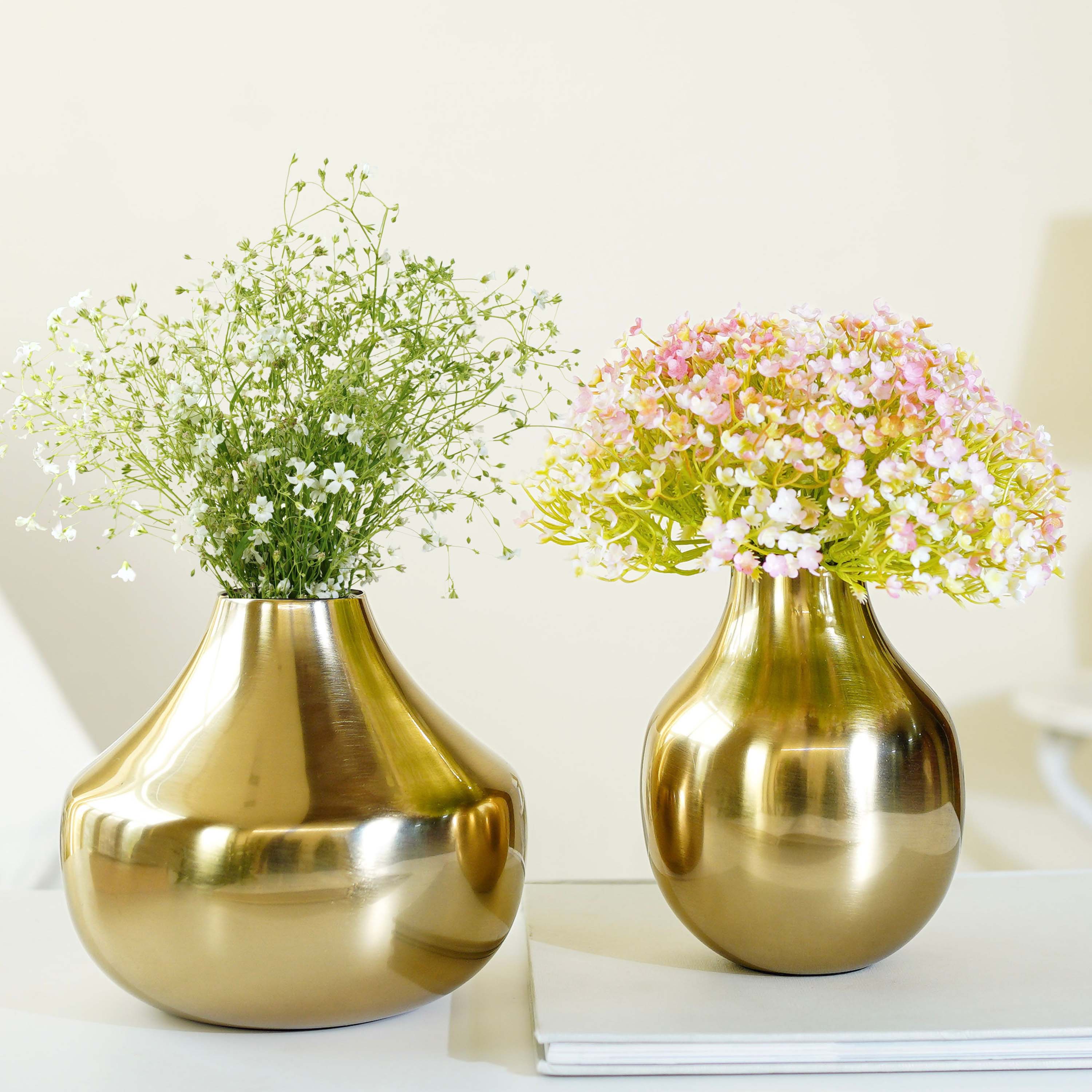 Golden Metal Flower Vase Set of 2