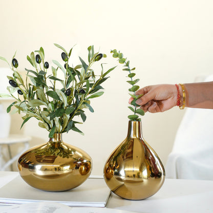 Golden Metal Flower Vase Set of 2