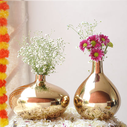 Golden Metal Flower Vase Set of 2