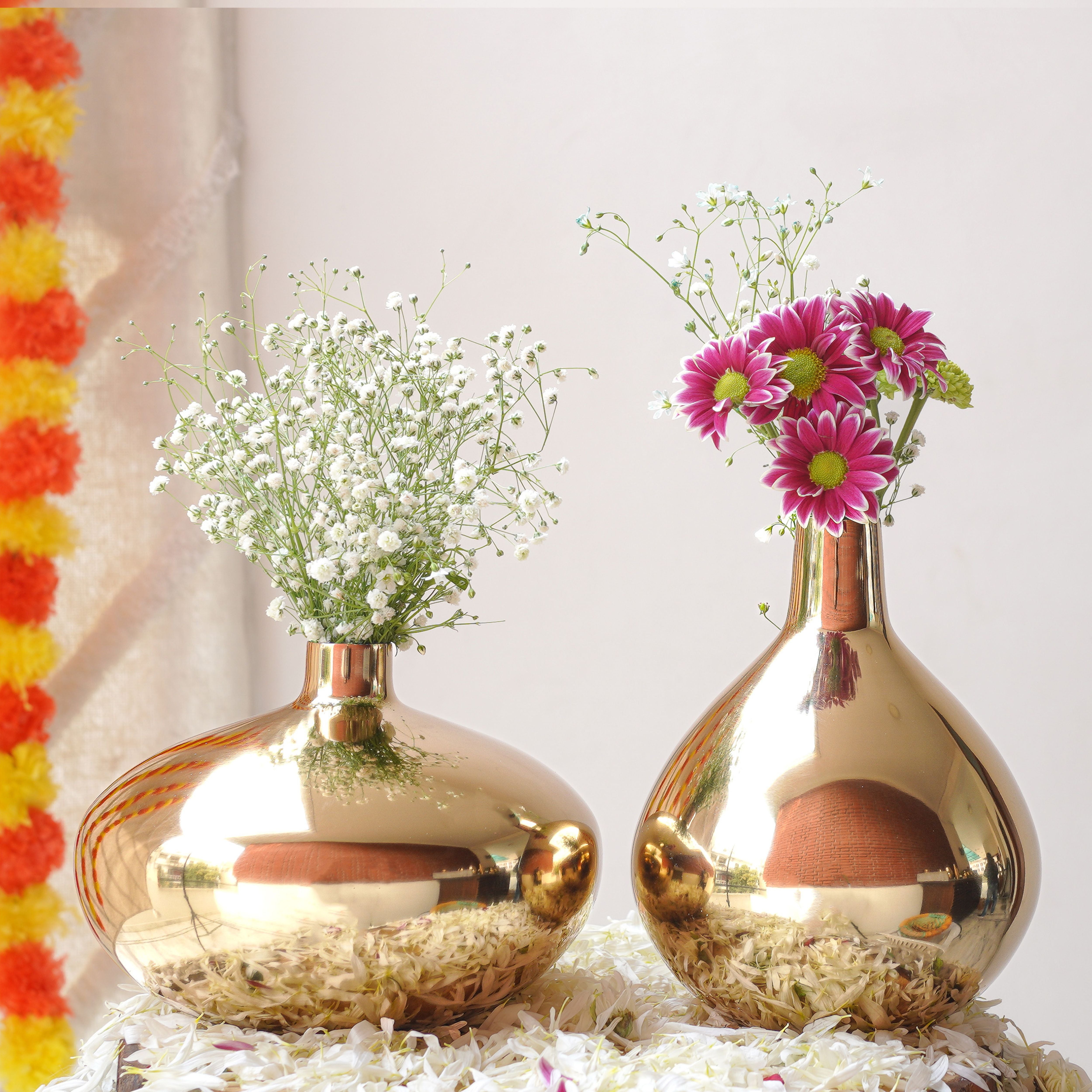 Golden Metal Flower Vase Set of 2