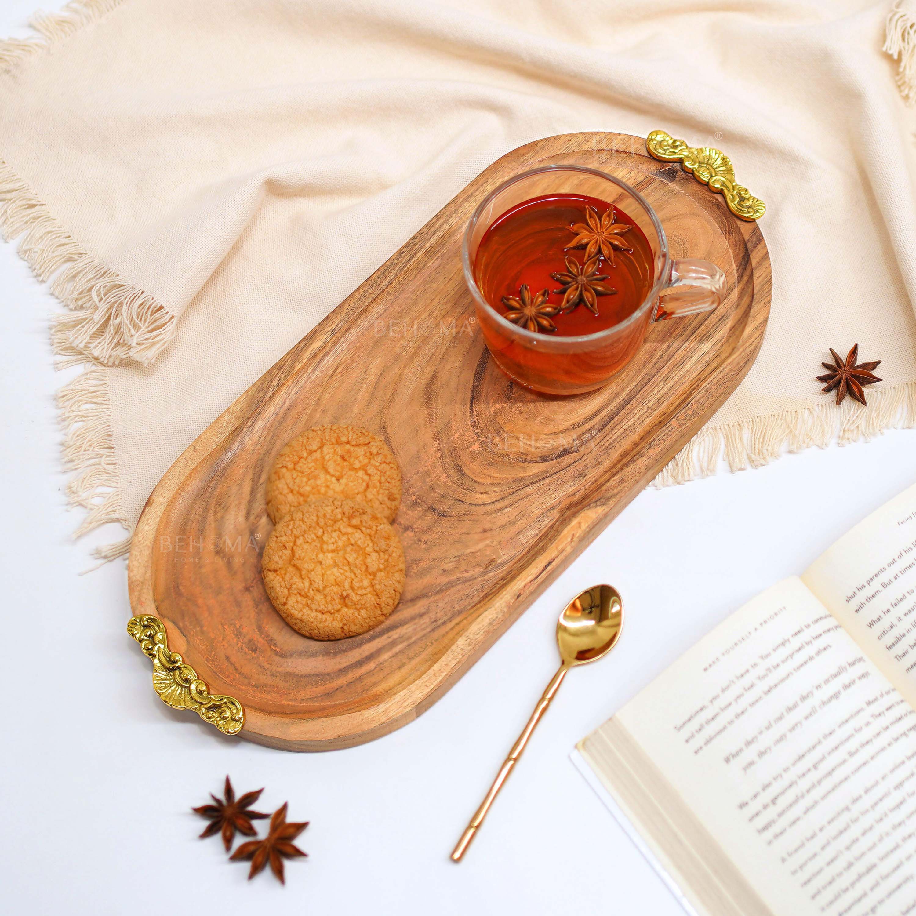 Wood & Brass Tray, Large