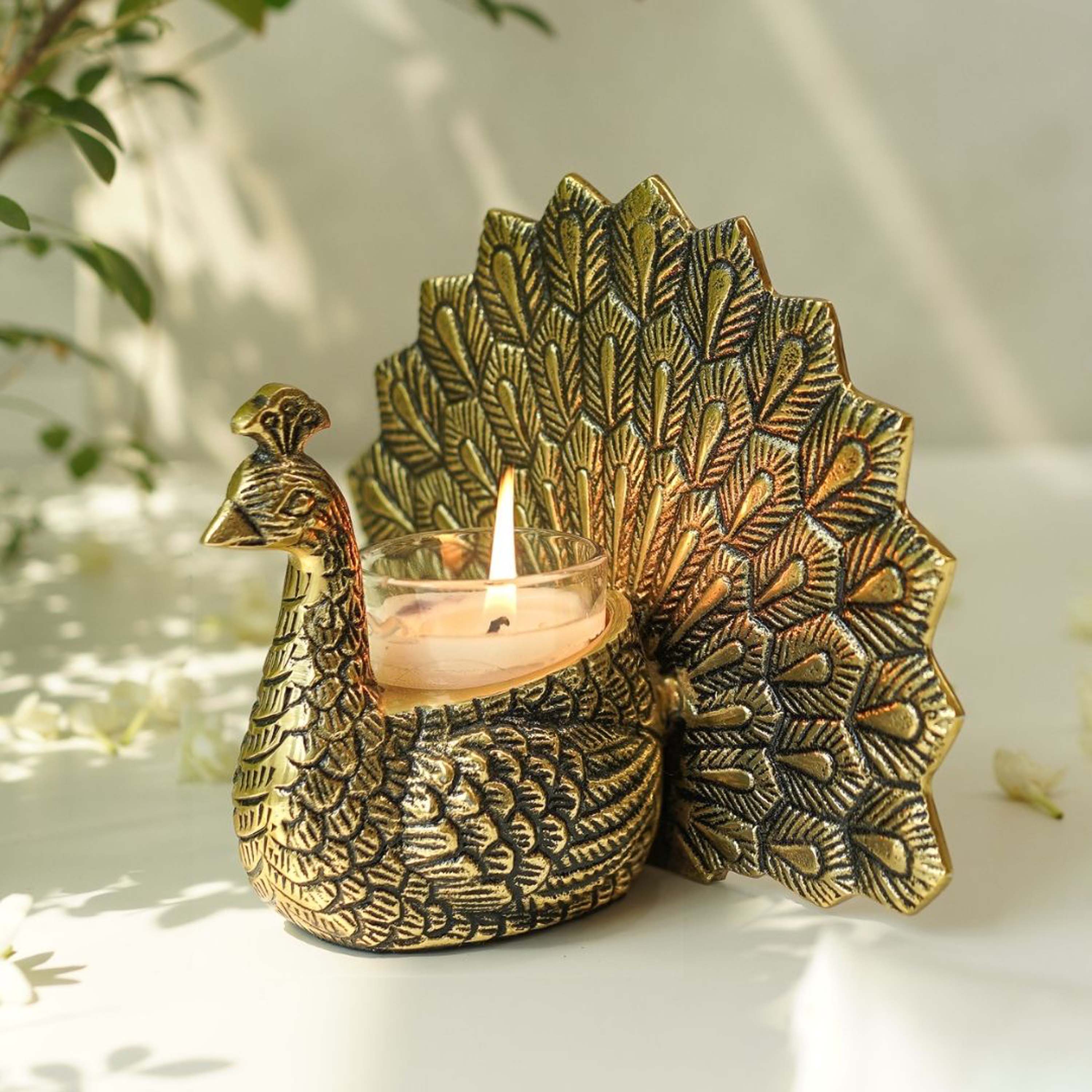 Metal Peacock Candle Holder