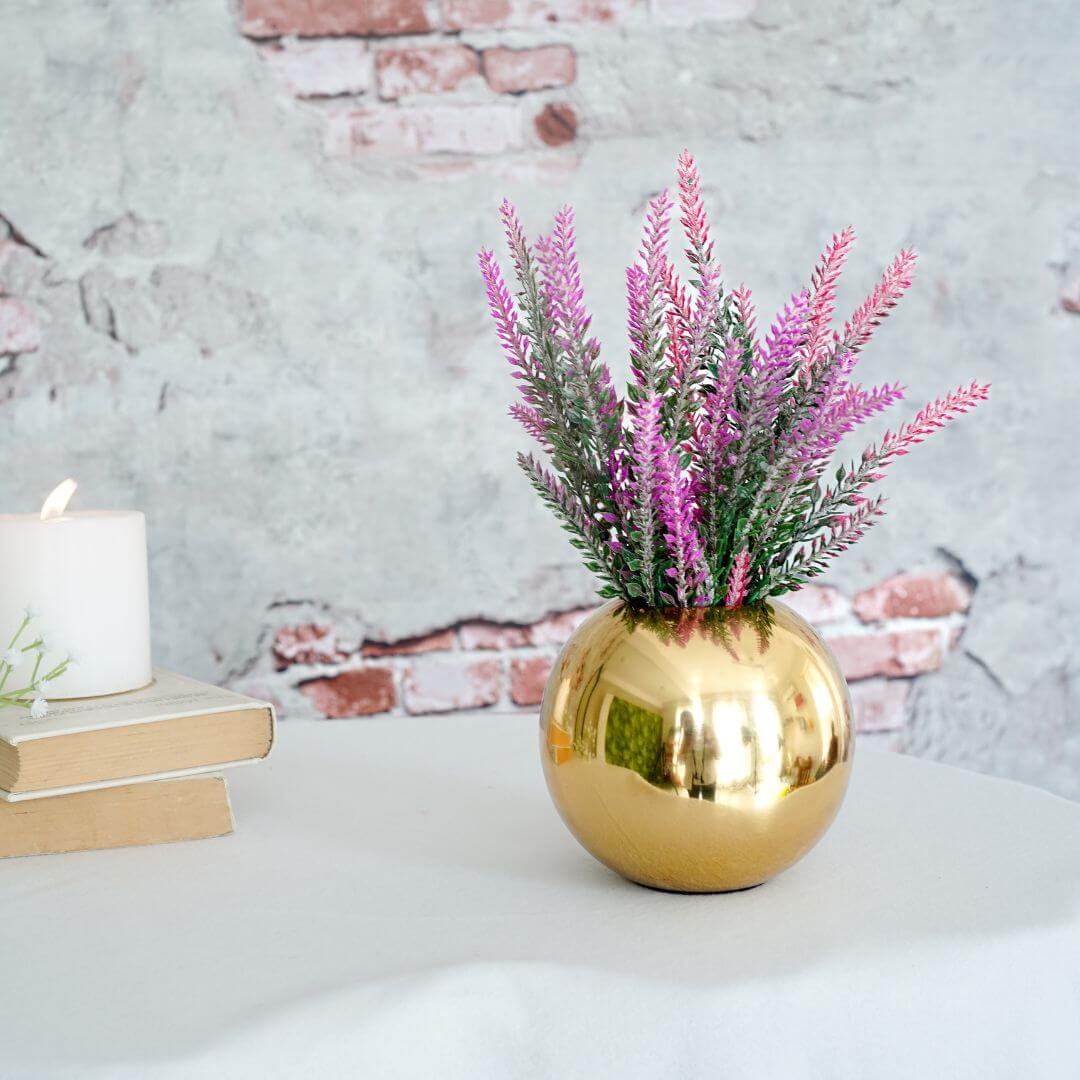 Metal ball flower vase gold small