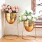 Metal Planter With Round Gold Stand, Set Of 2