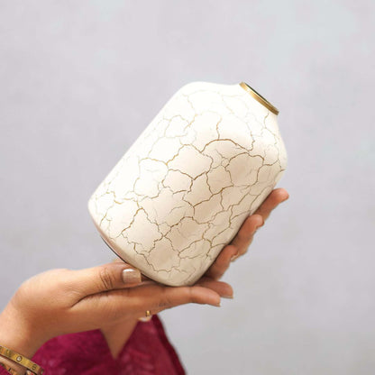 Off-white Metal Flower Vase | Crackled