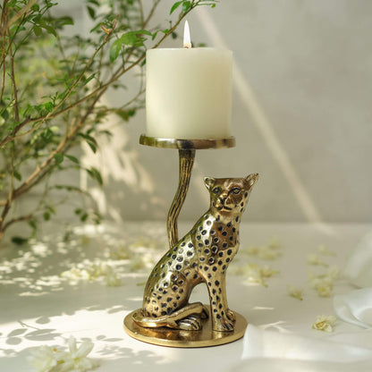 Golden Jaguar Candle Holder