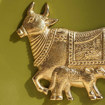 Kamdhenu Cow Wall Plate, Green