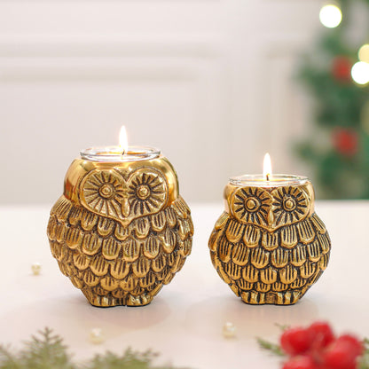 Owls Pair Candle Holder Set
