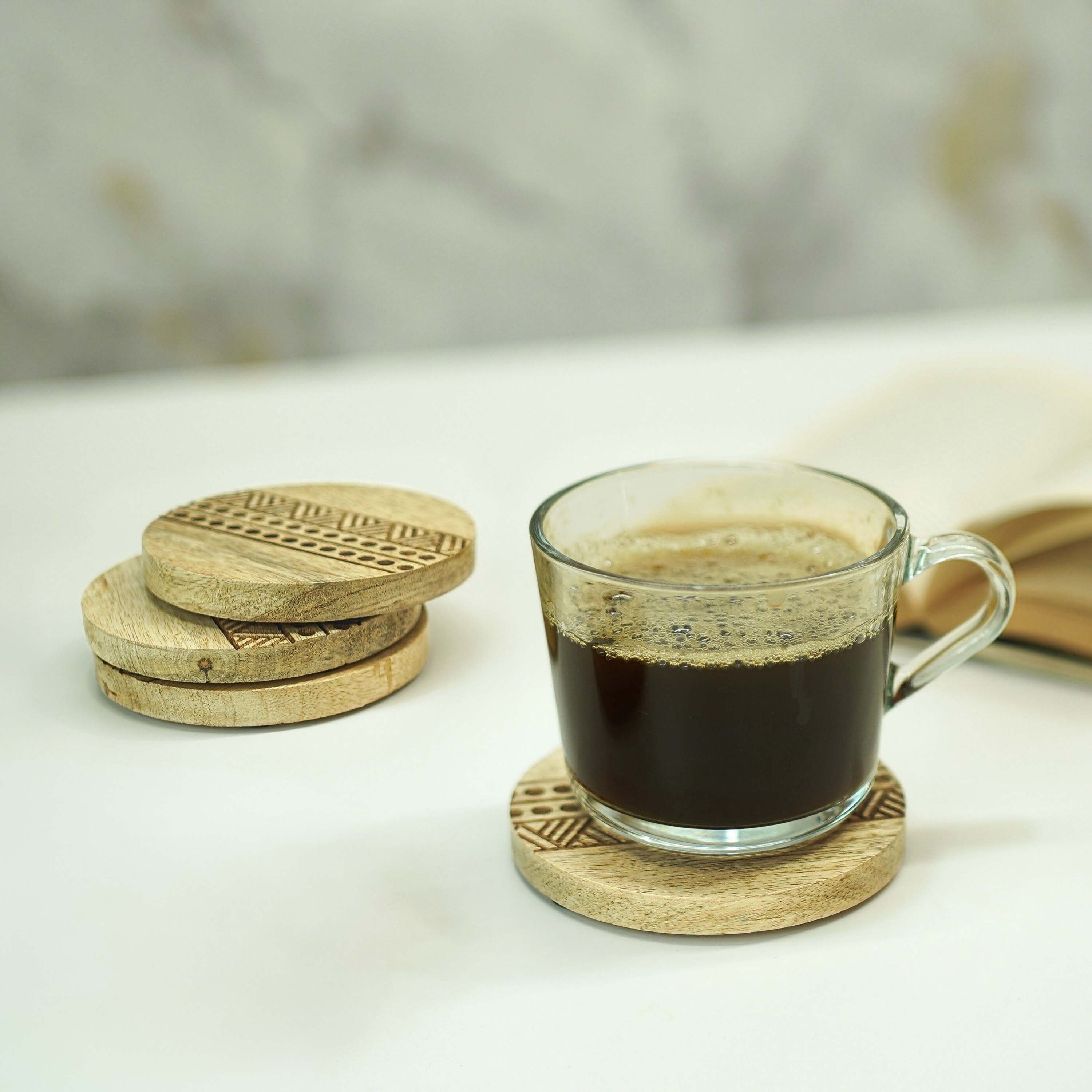 Boho Stripe Handcrafted Coaster, Brown, Set of 4