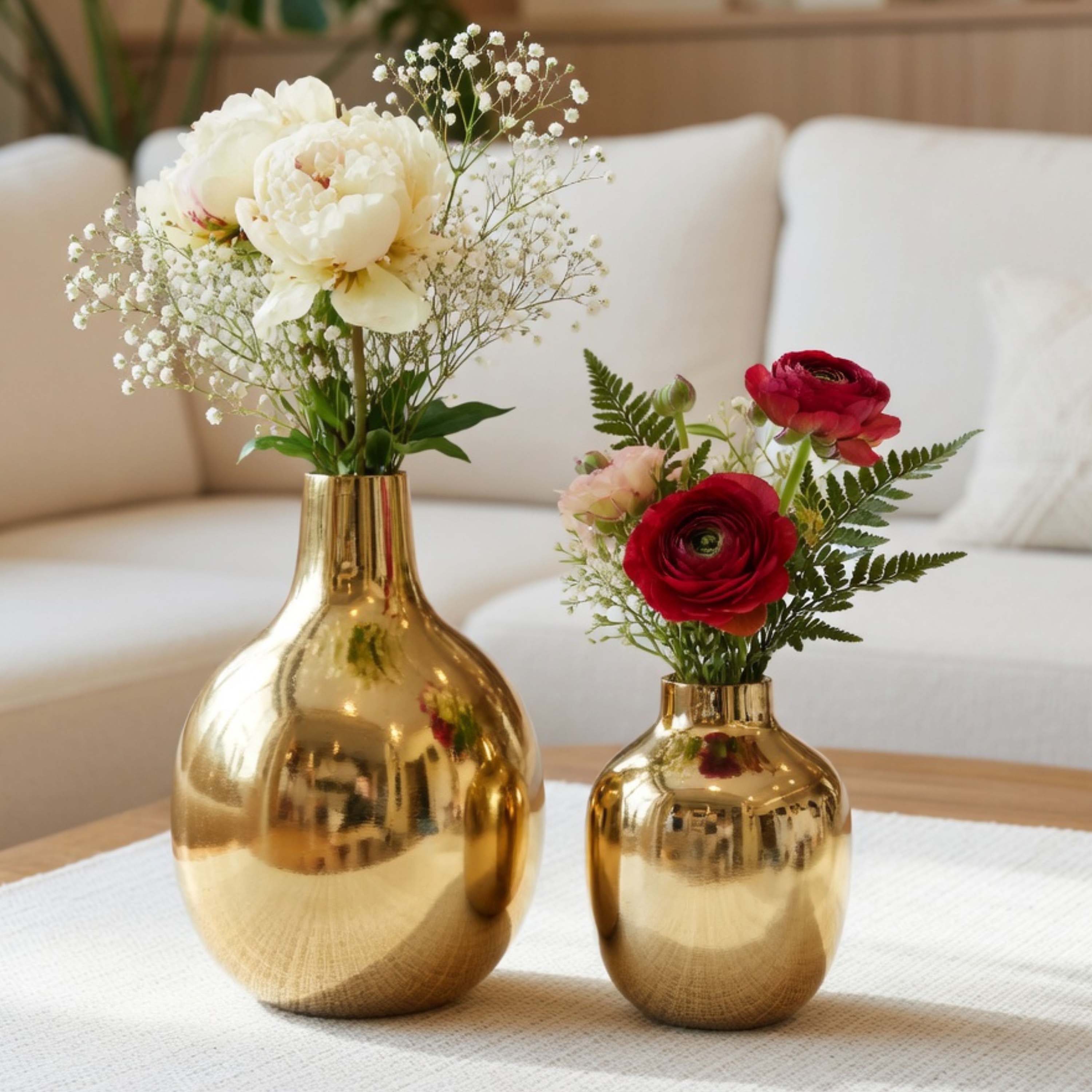 Golden Metal Flower Vase Set of 2