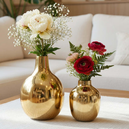 Golden Metal Flower Vase Set of 2