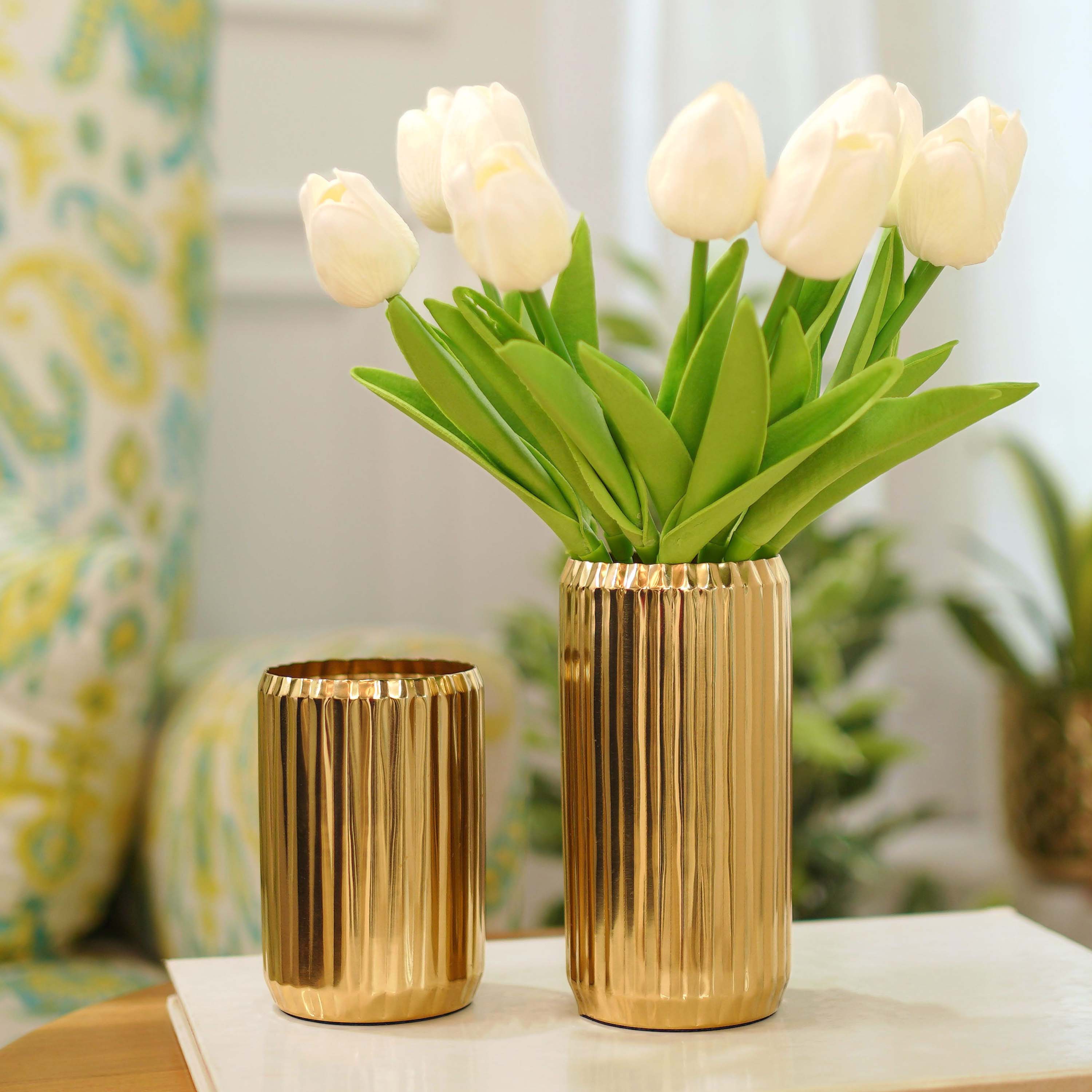 Fluted Metal Vase Set