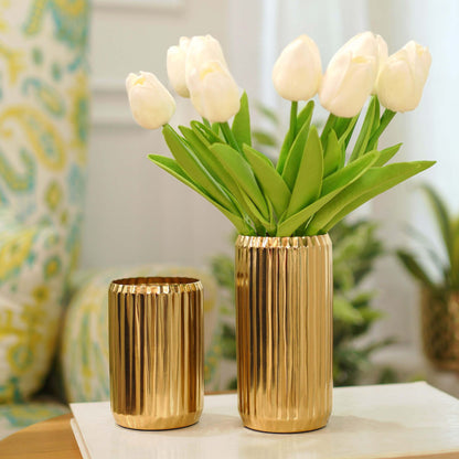 Fluted Metal Vase Set