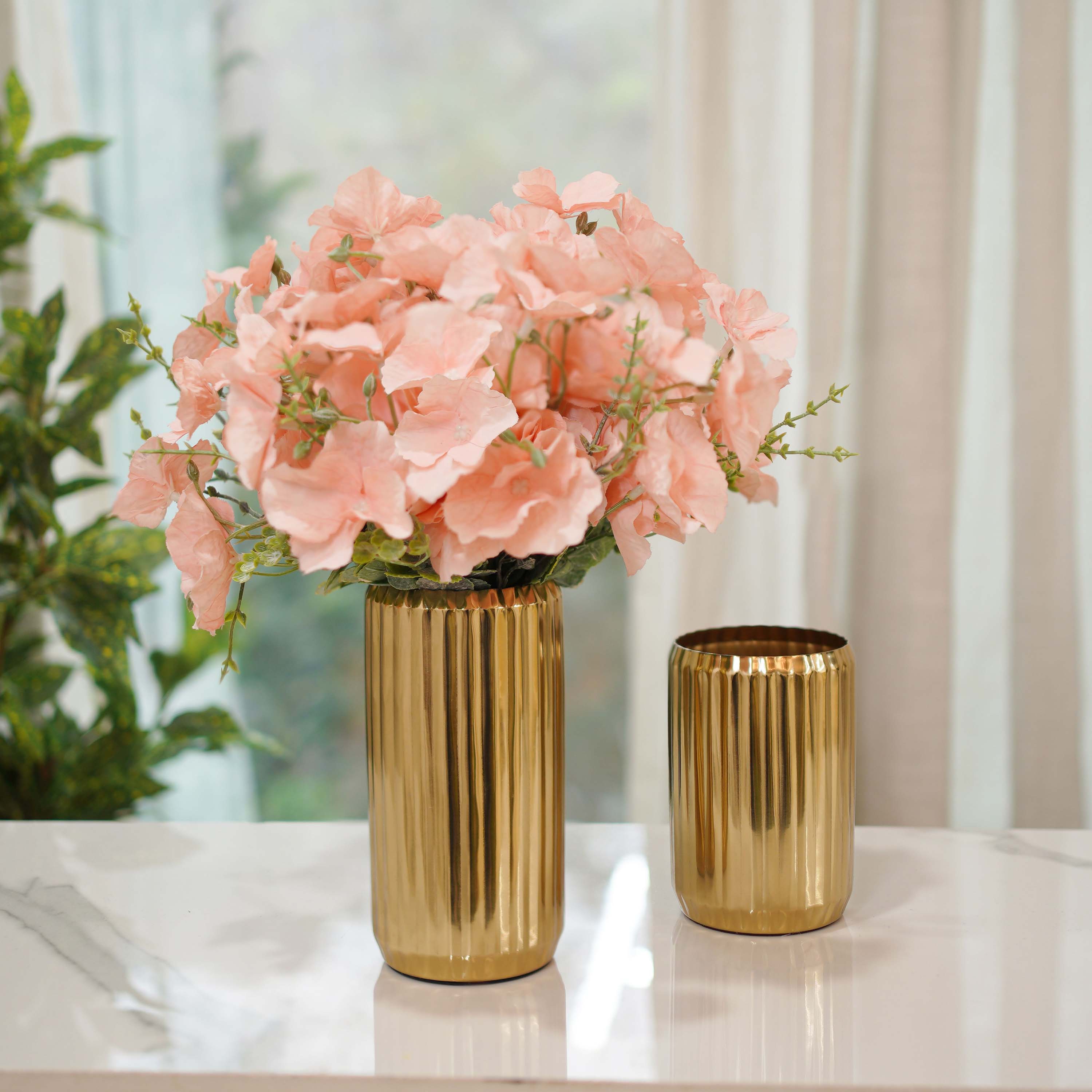 Fluted Metal Vase Set