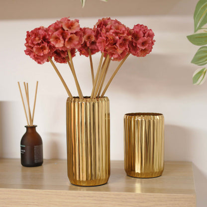 Fluted Metal Vase Set