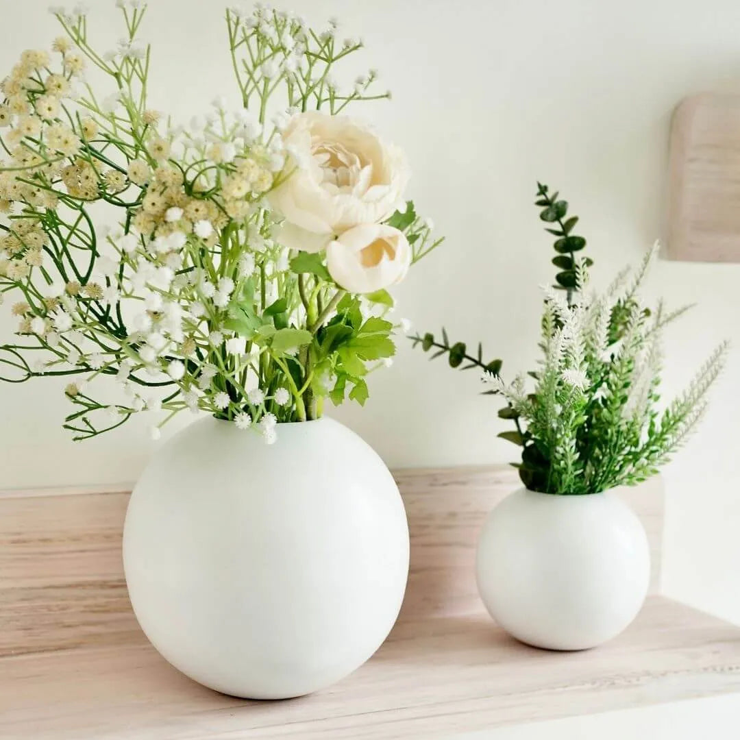 White Ball Flower vase set of 2 