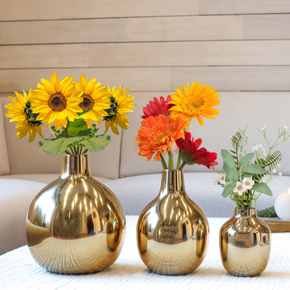 Golden Metal Flower Vase Set of 3