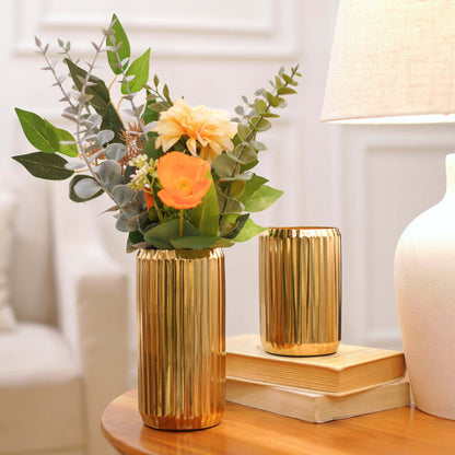 Fluted Metal Vase Set