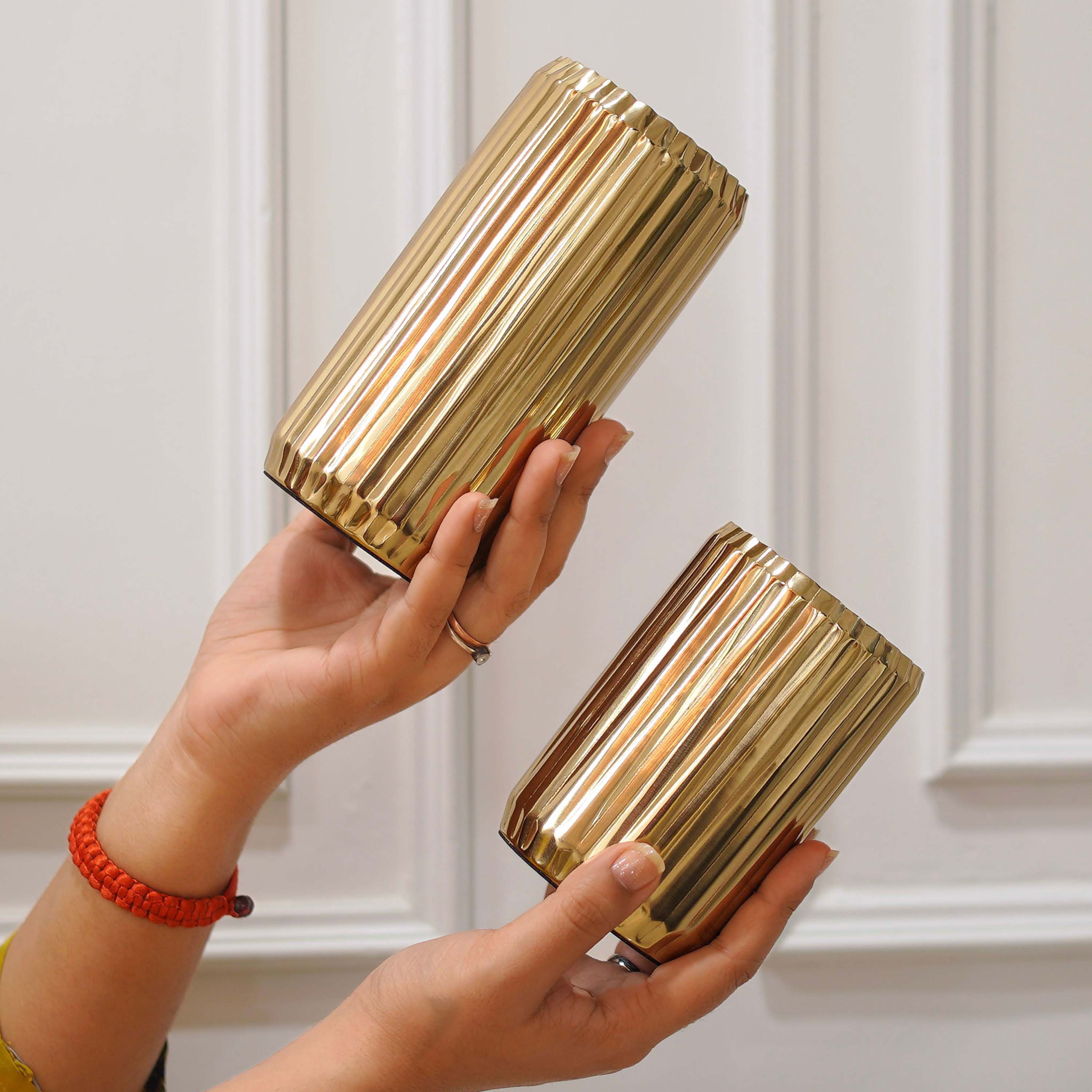 Fluted Metal Vase Set
