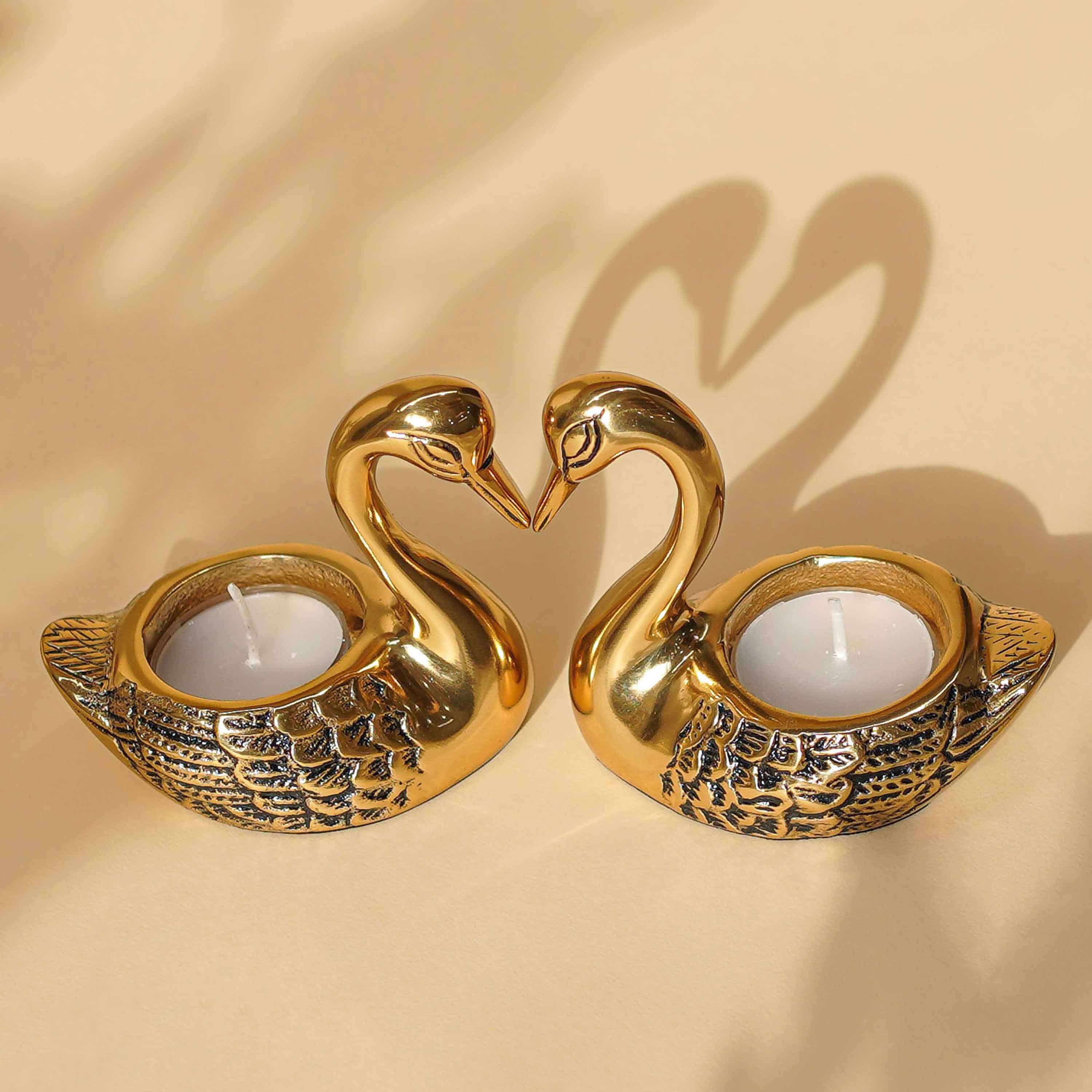 Metal Pair of Swans, T-light Holder