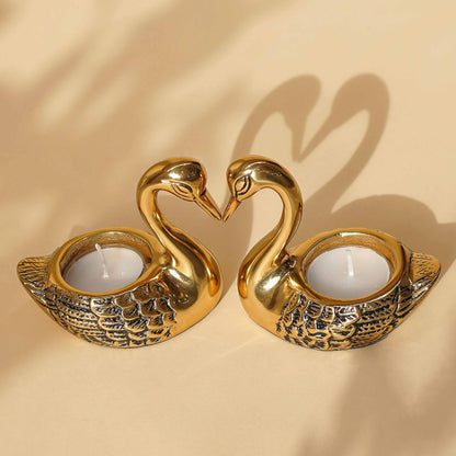 Metal Pair of Swans, T-light Holder