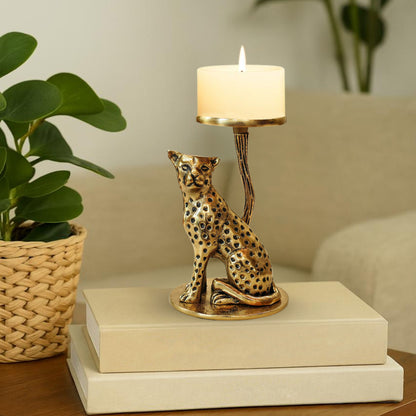 Golden Jaguar Candle Holder