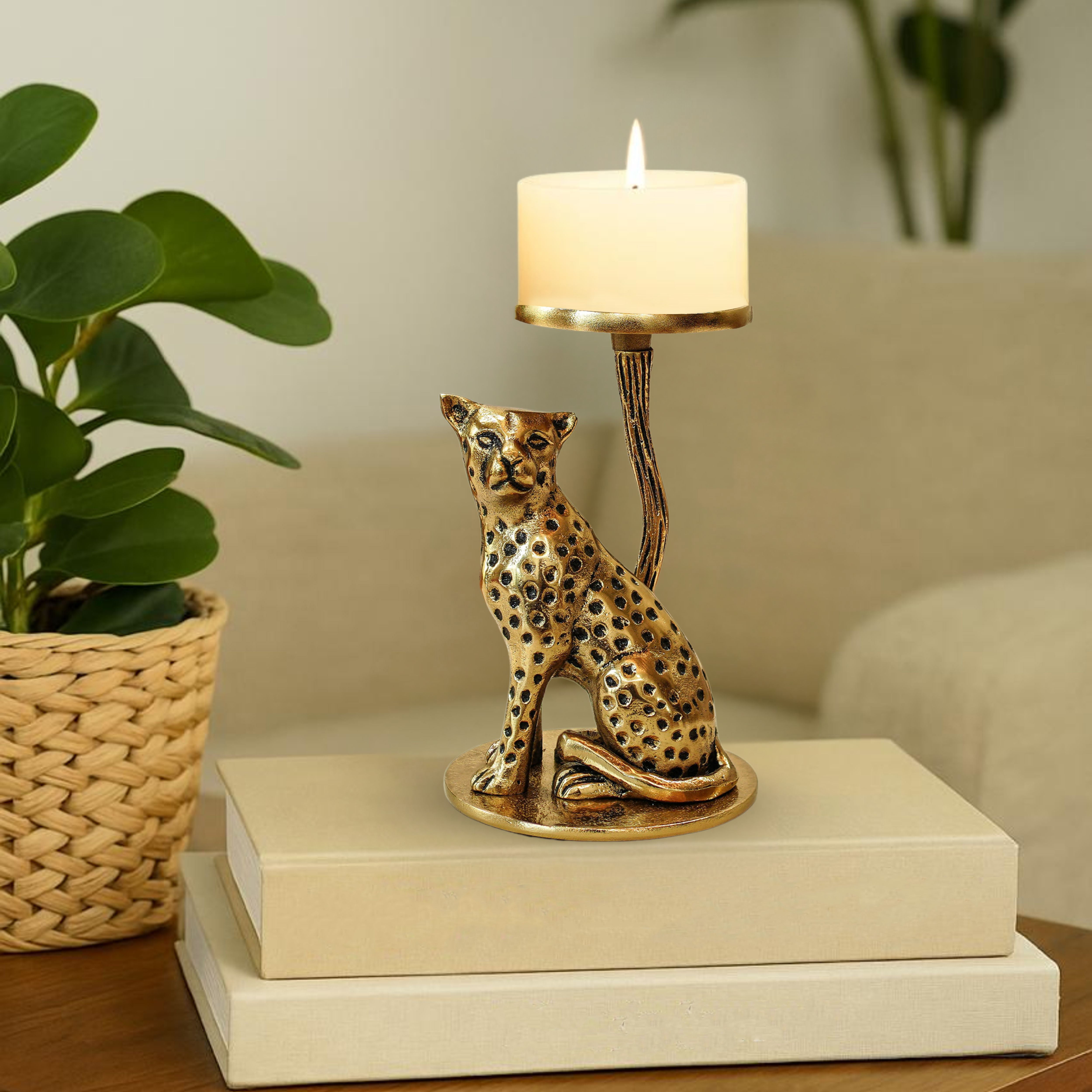 Golden Jaguar Candle Holder