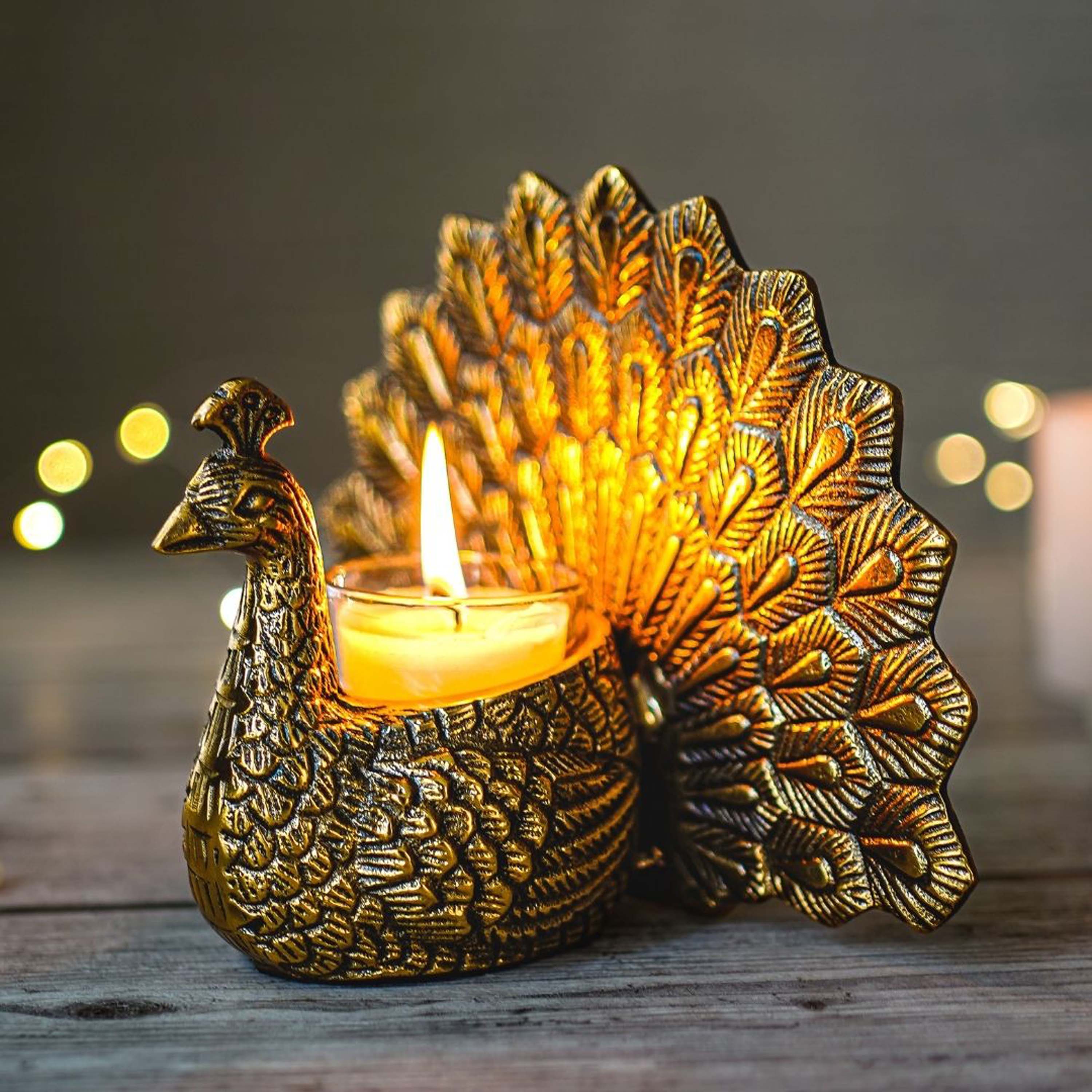 Metal Peacock Candle Holder