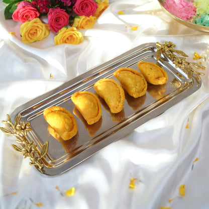 SS Serving Tray with Brass Branch