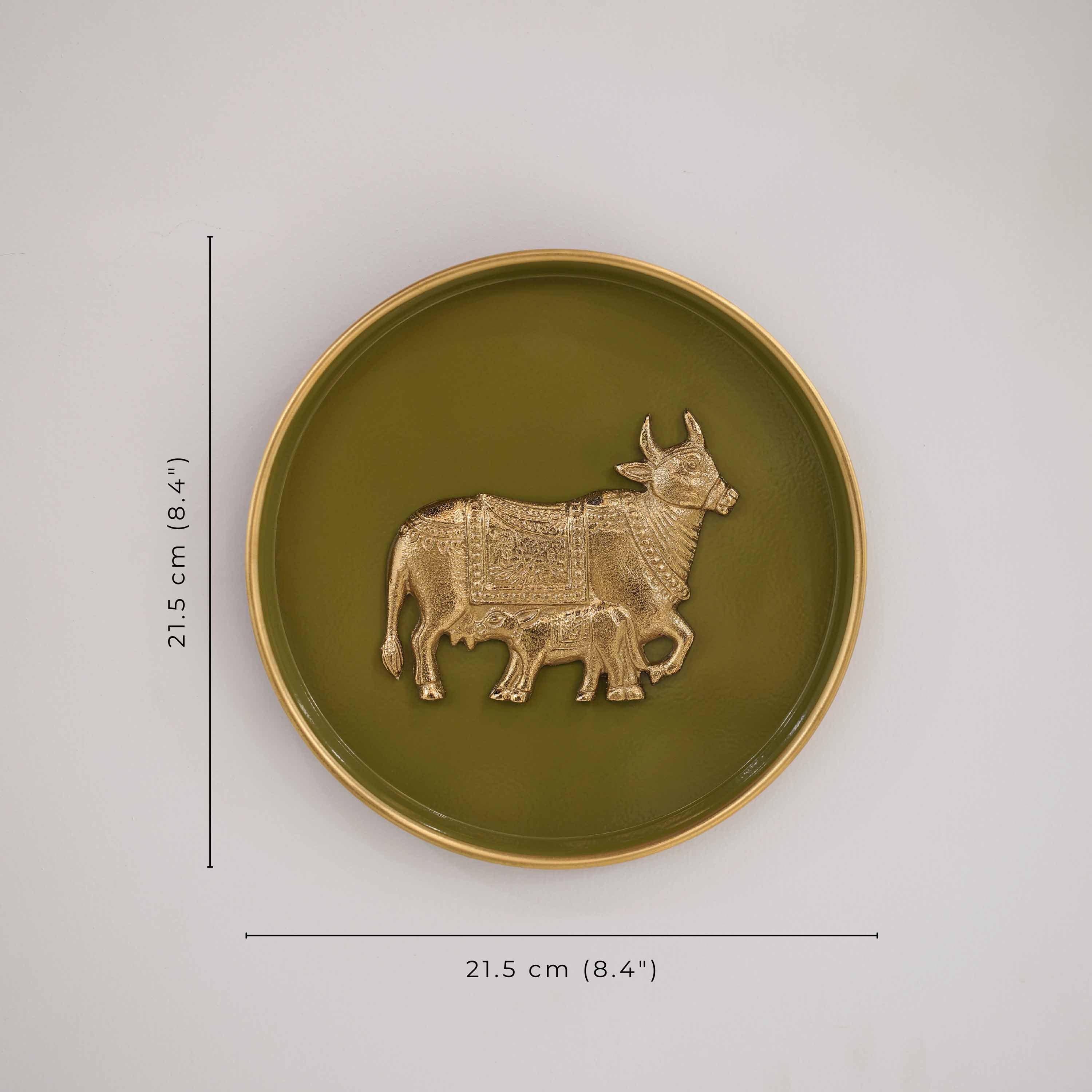 Kamdhenu Cow Wall Plate, Green