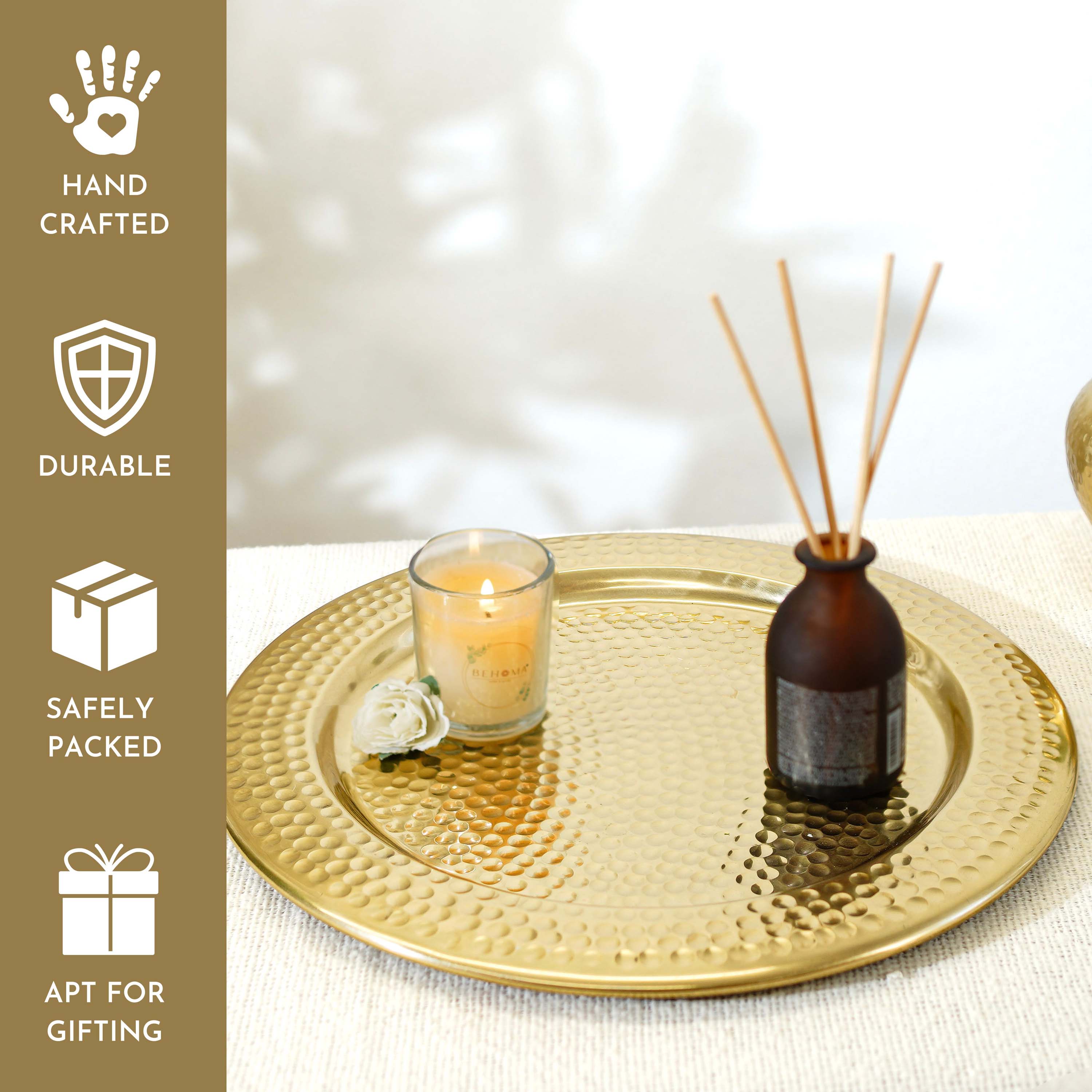 Metal Gold Platter, Decorative metal platter, Metal serving tray, Metal decorative tray