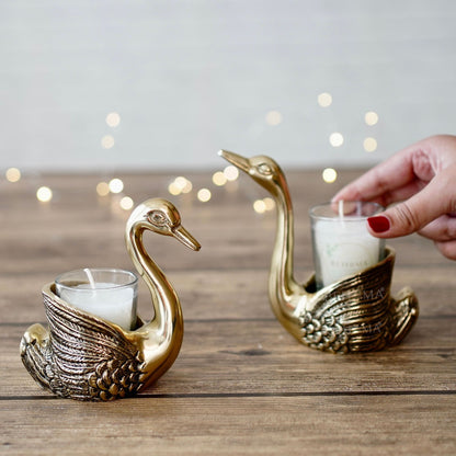 Metal Pair of Swans Candle Holders, (with candles)