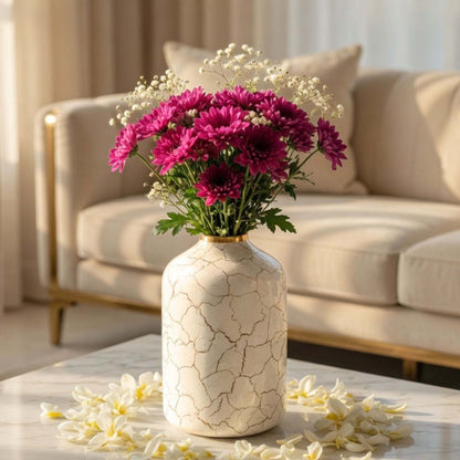 Off-white Metal Flower Vase | Crackled
