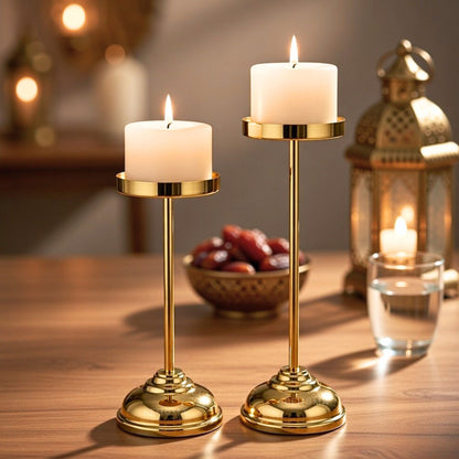 Golden Pillar Candle Holder Set