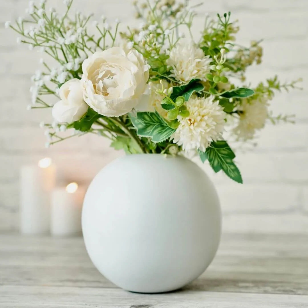 Metal ball flower vase white Large 