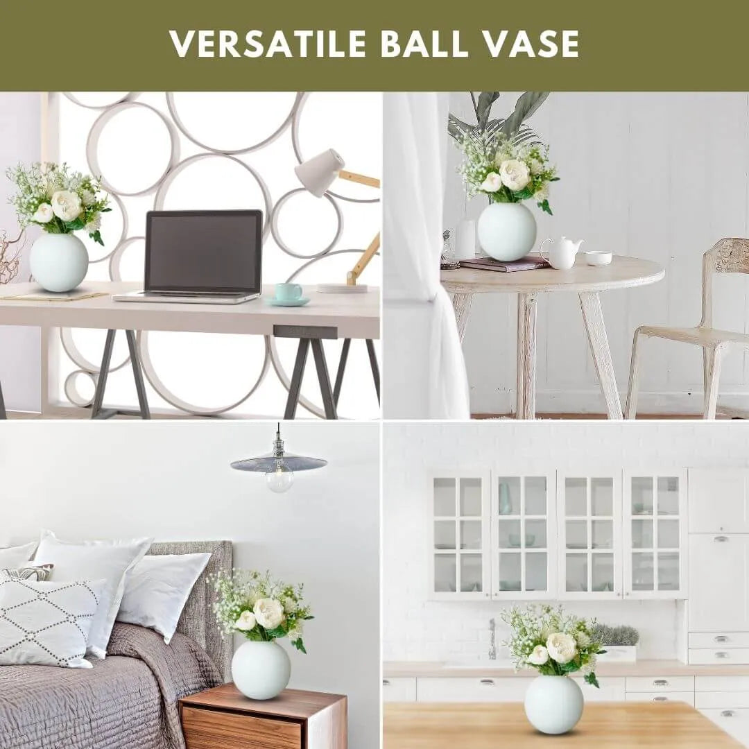 Metal ball flower vase white 