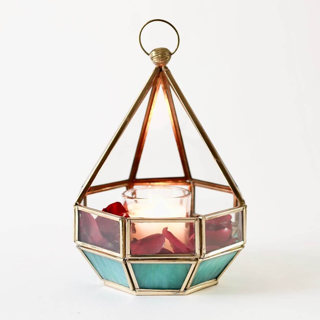 Terrarium Hanging Lantern, Antique Brass