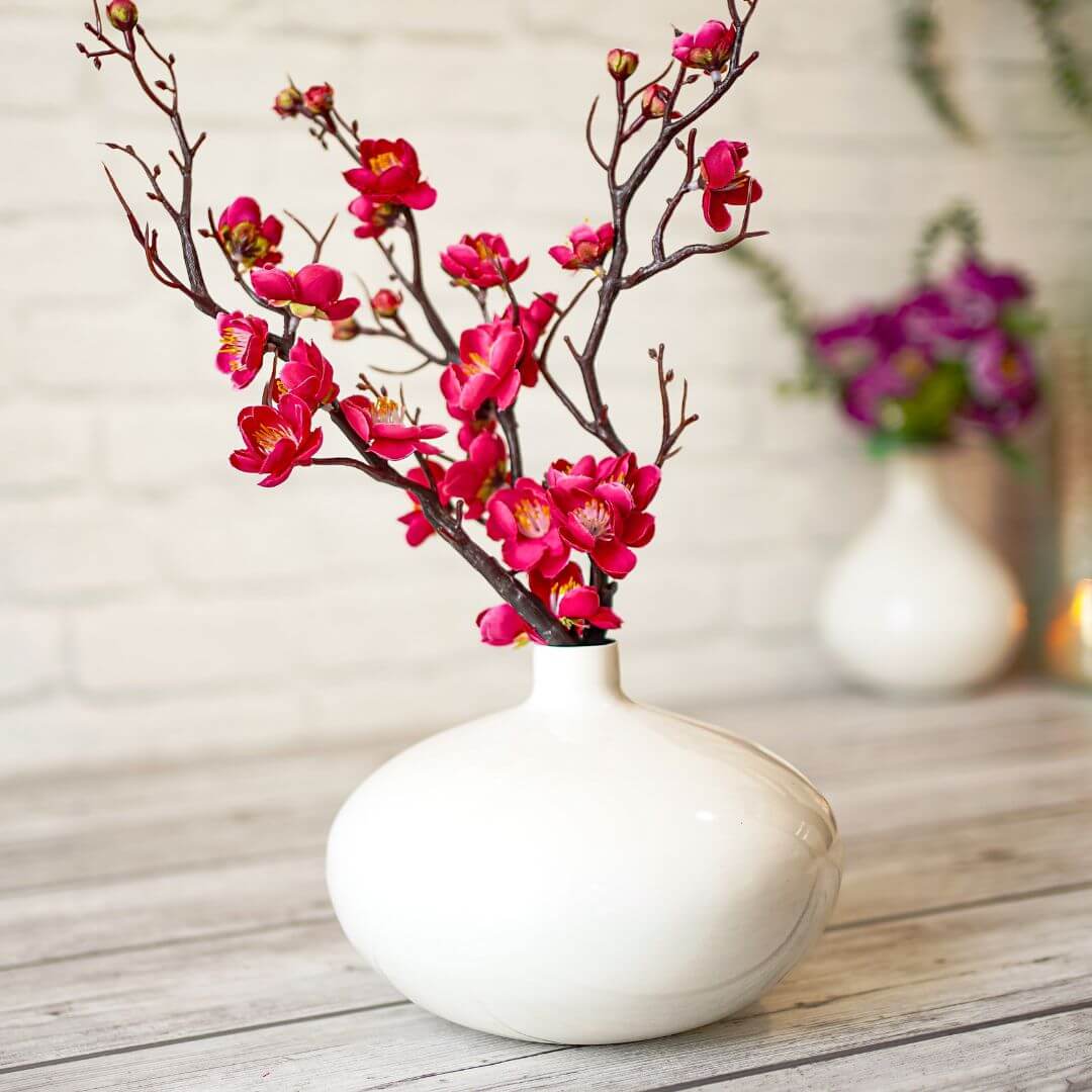 Metal White flower vase with flowers  