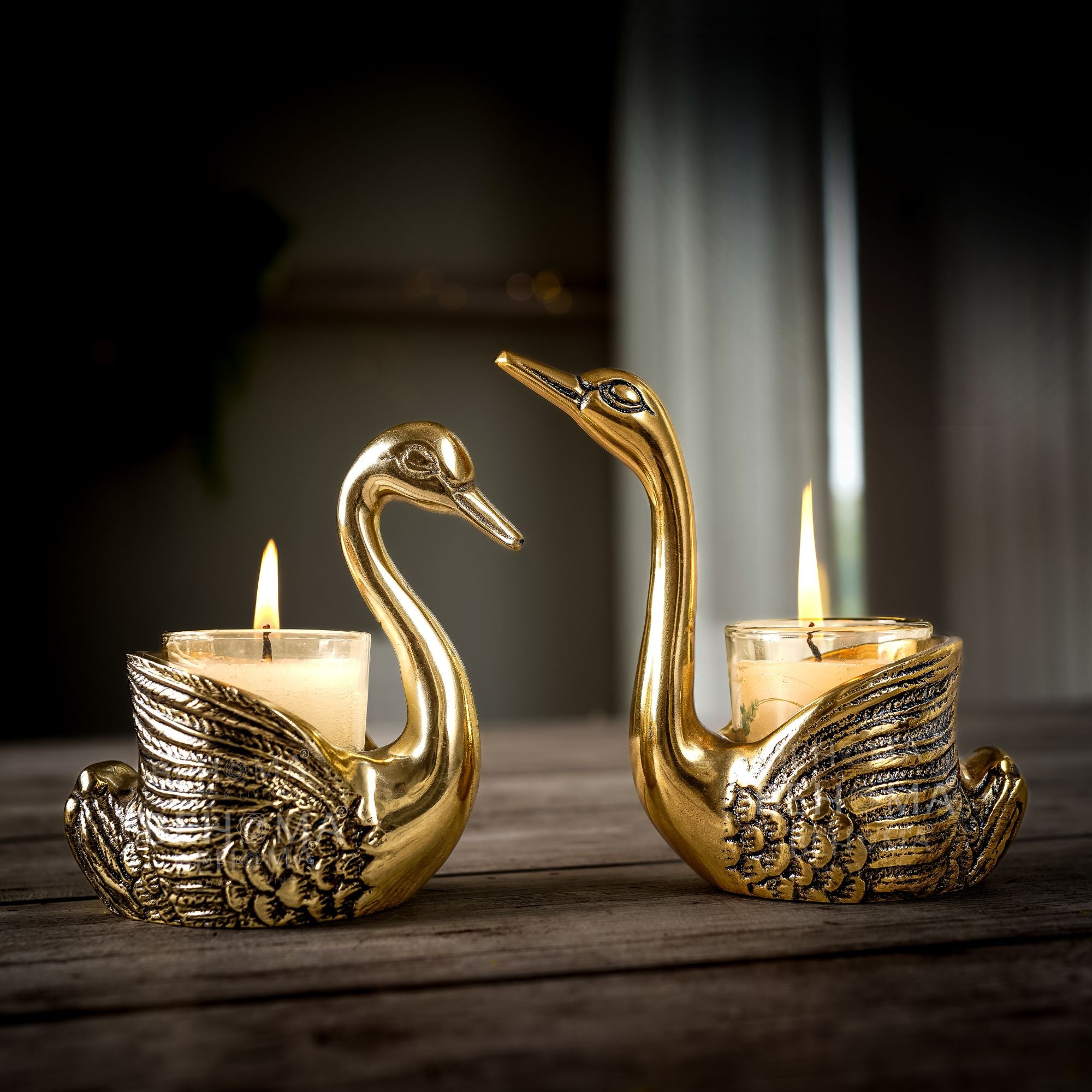 Metal Pair of Swans Candle Holders, (with candles)