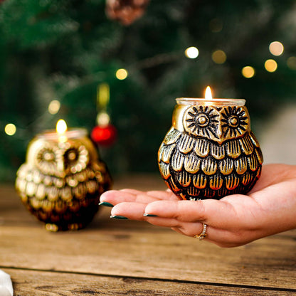 Owls Pair Candle Holder Set