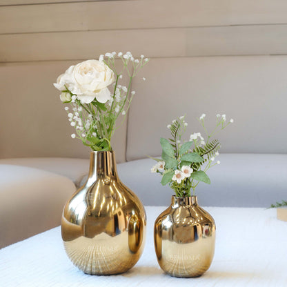 Golden Metal Flower Vase Set of 2