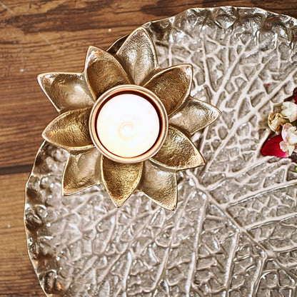 Metal Tray, Lotus leaf metal tray, Metal decorative tray, Metal Pooja Thali