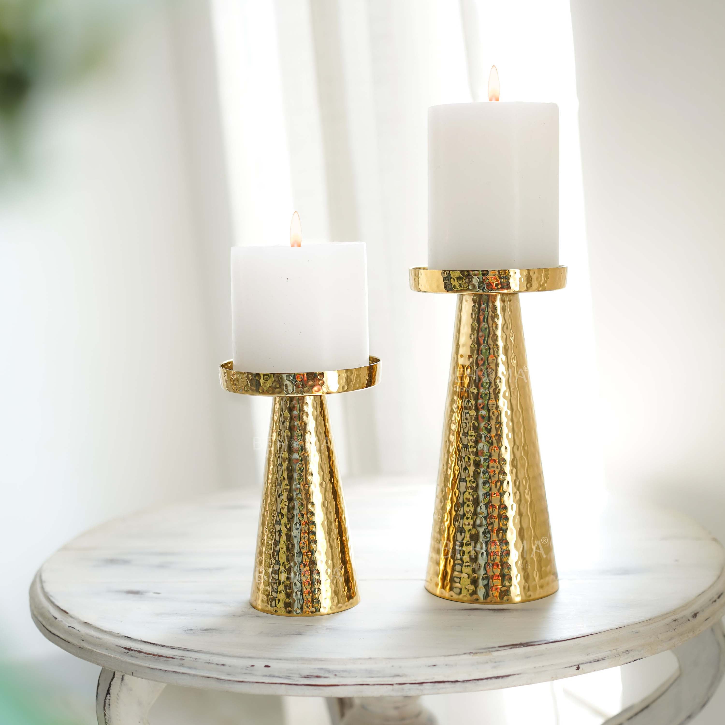 Metal Hammered Candle Holder Set