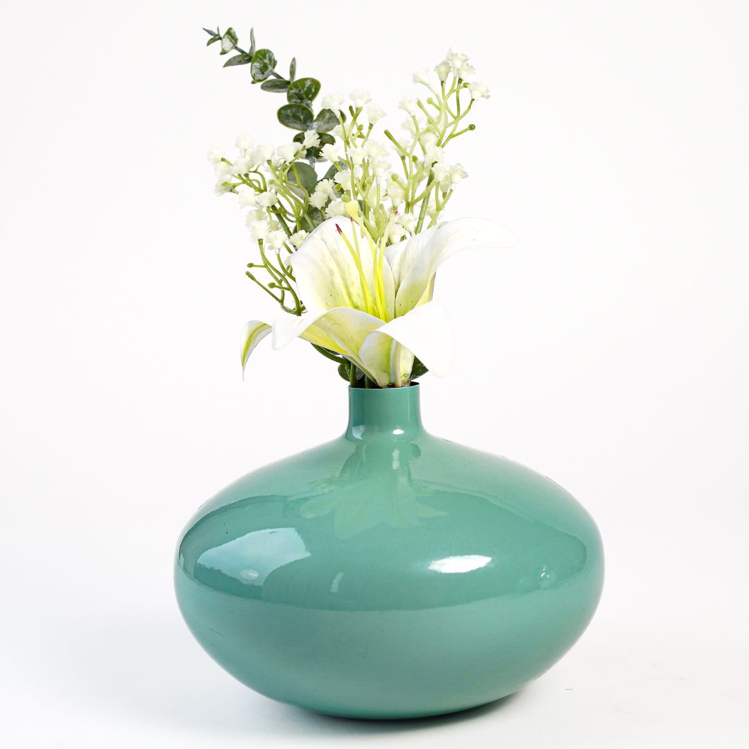 Mist green flower vase with flower. 