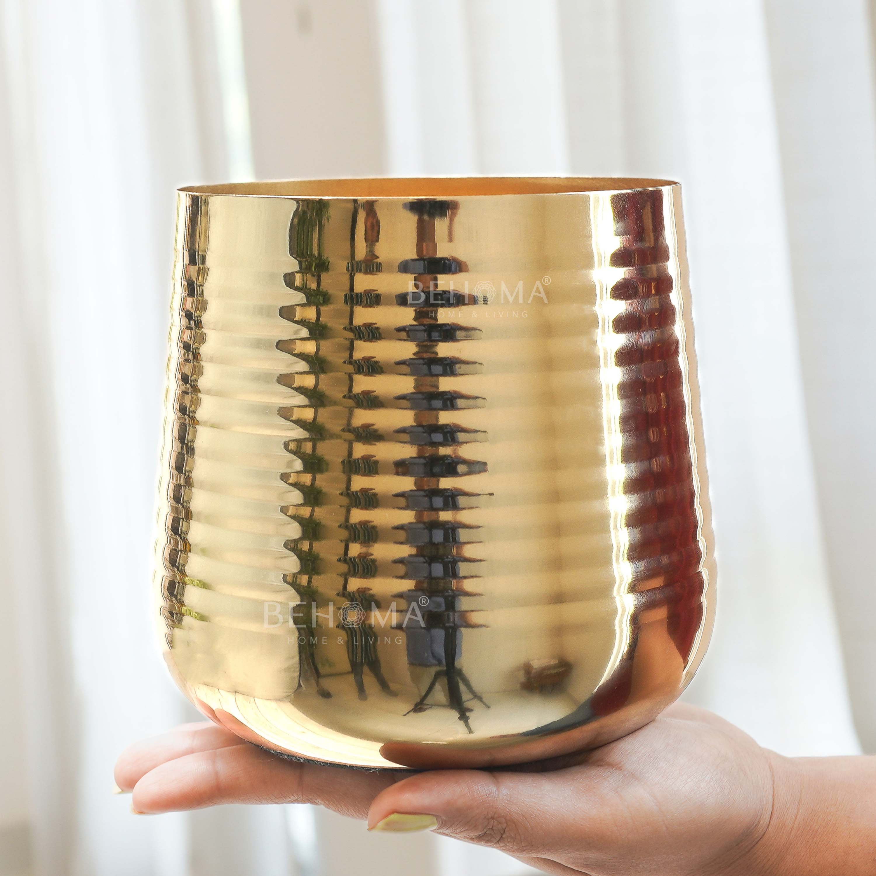 Ribbed Metal Planter, Small (Pot Only)