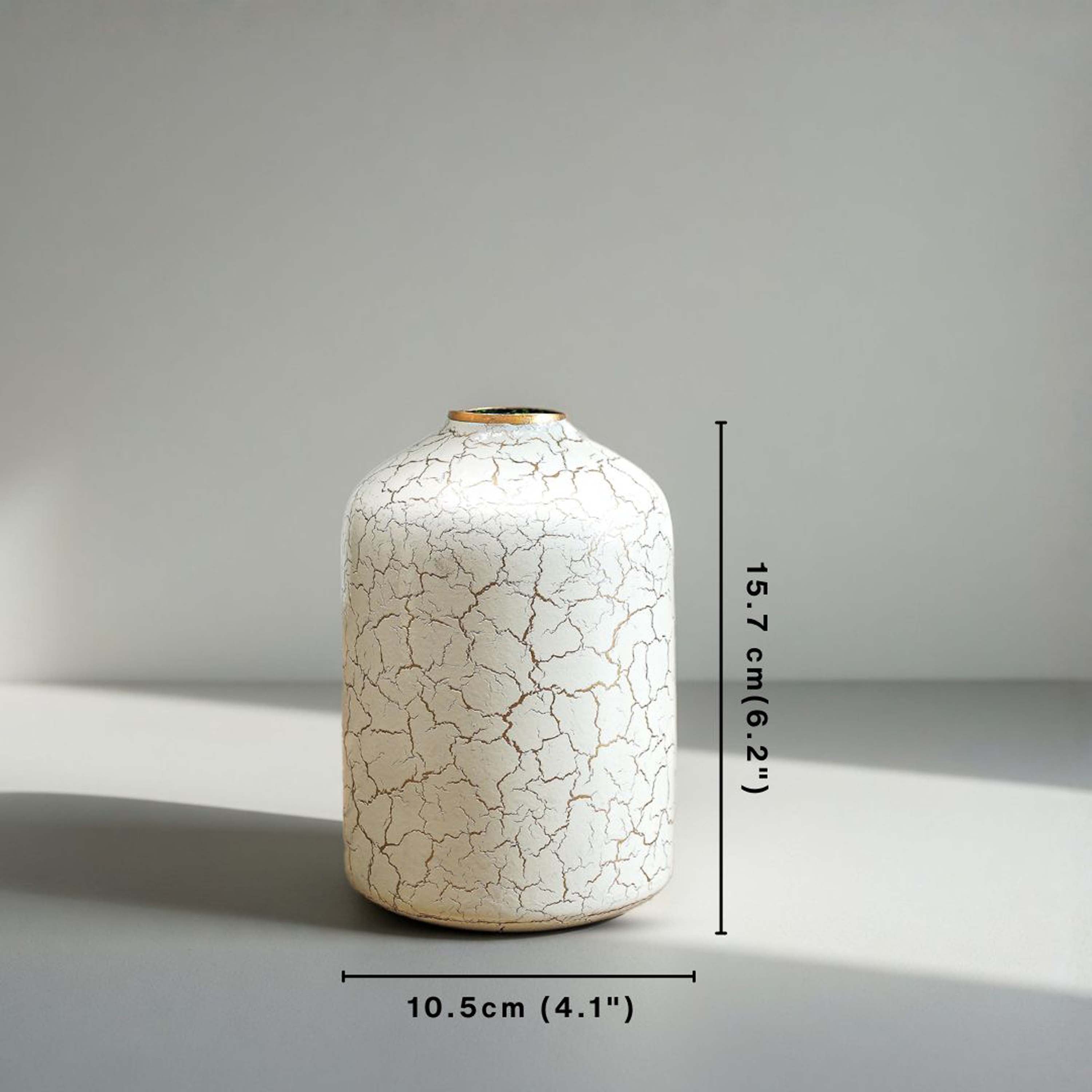 Off-white Metal Flower Vase | Crackled